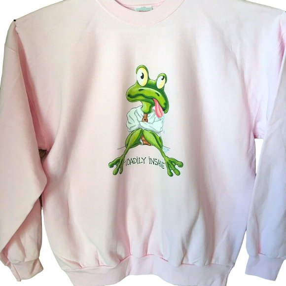 Frog Sweatshirt Toadily Insane Funny Design Hanes Unisex XL Pink NEW - Picture 1 of 3